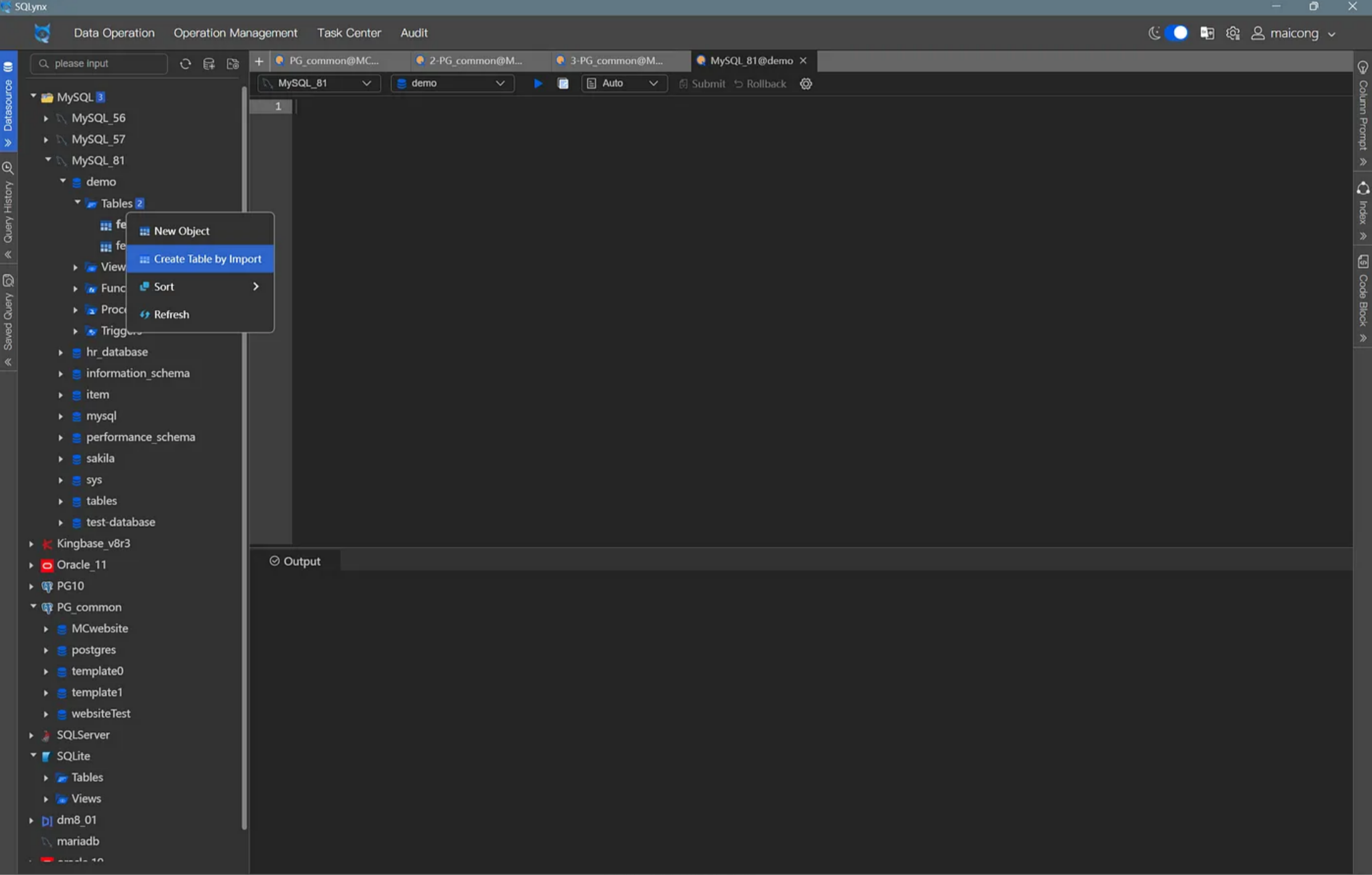 SQLynx_Create table by import