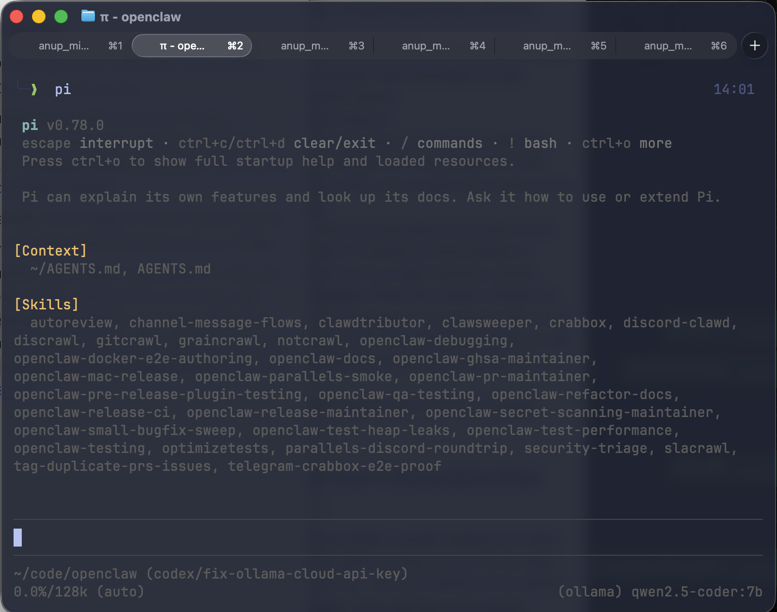 Pi on ghostty terminal running
