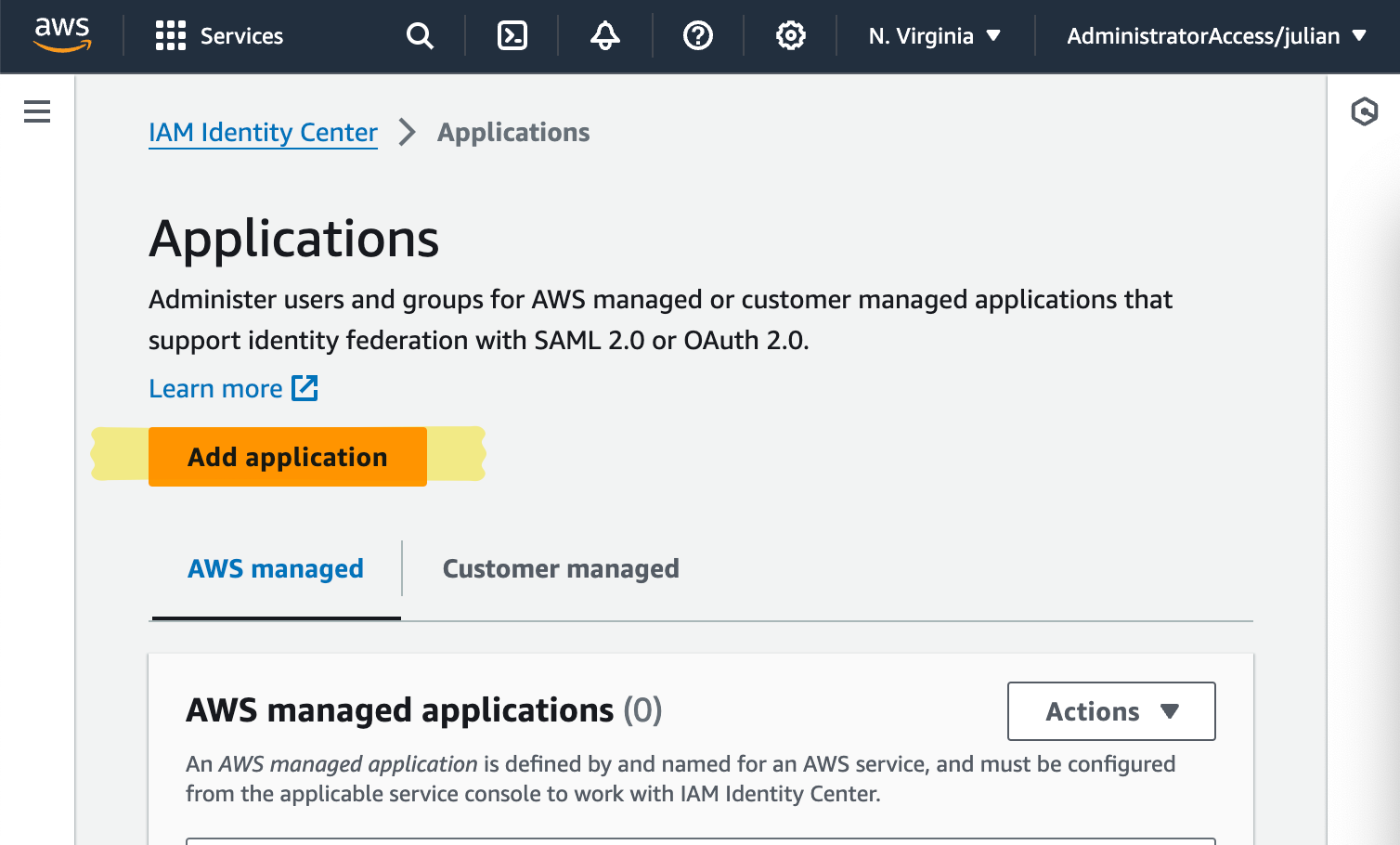 AWS IAM Identity Center: Add a new application