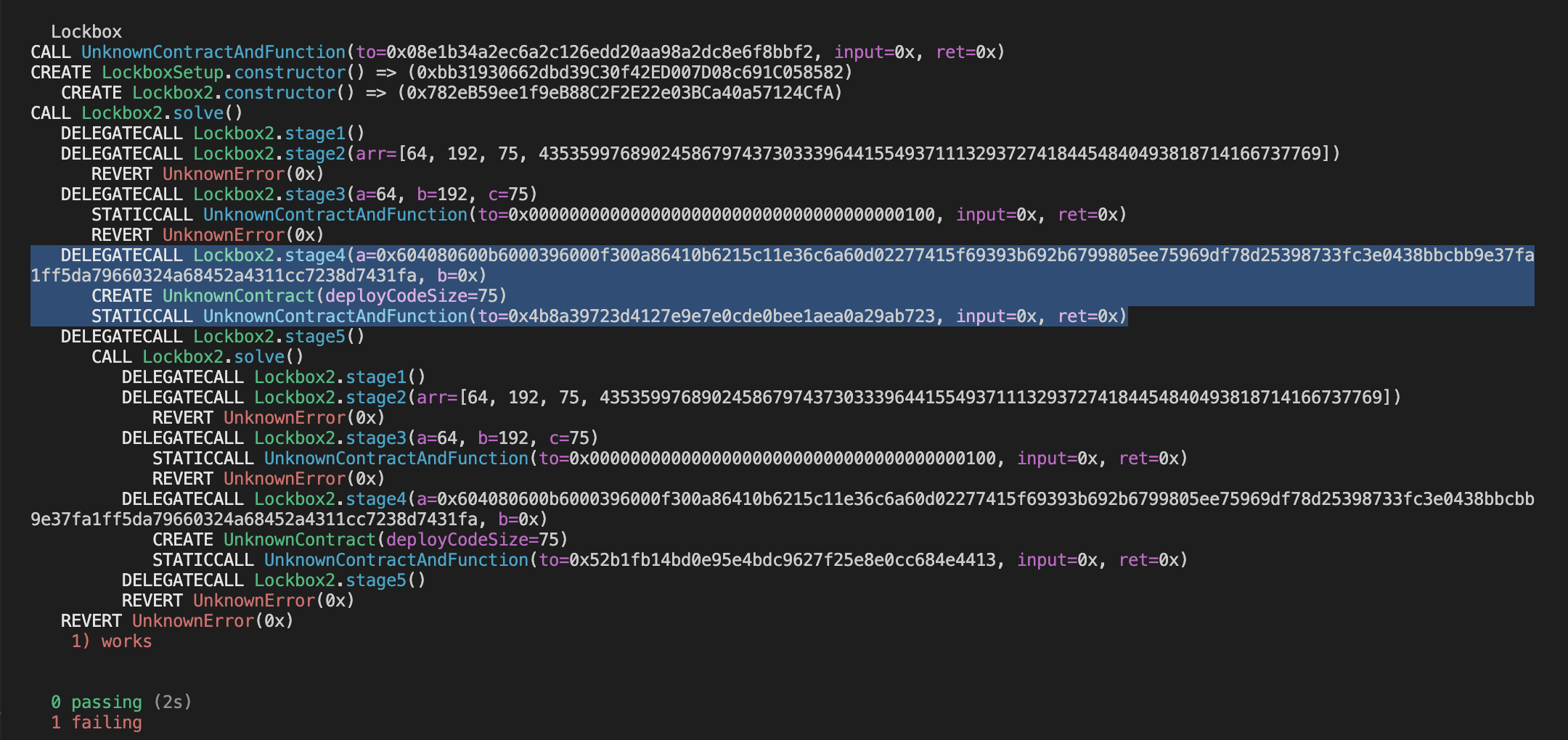Screenshot of execution trace generated using hardhat-tracer