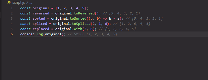 A series of code showing the change of array methods