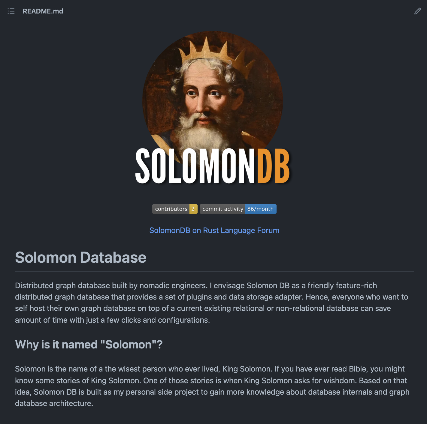 SolomonDB README file