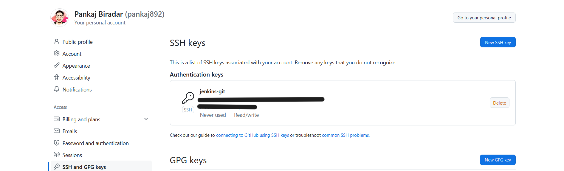 Credentials for Github