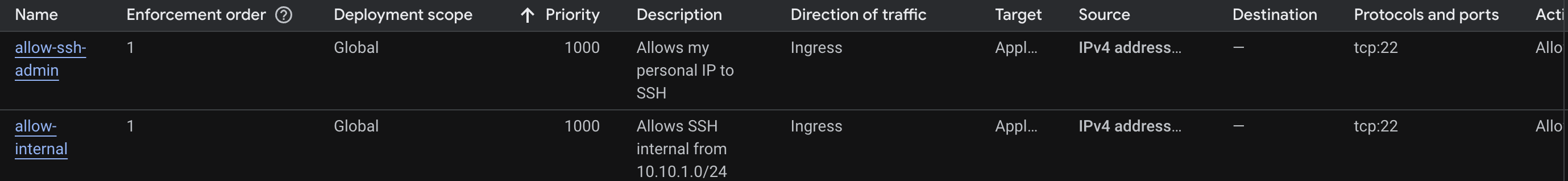 Firewall rule screenshot