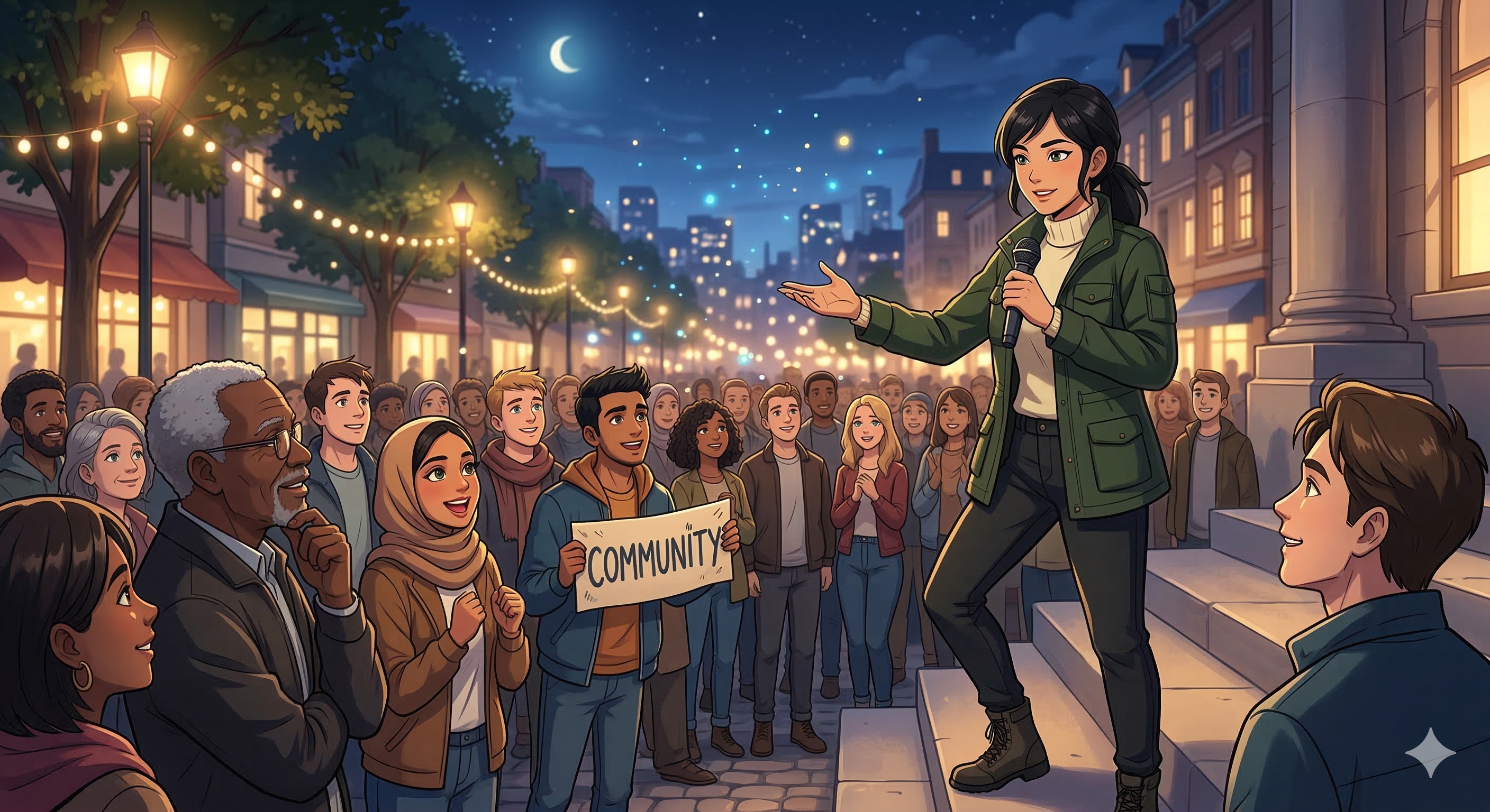 woman talking to crowd