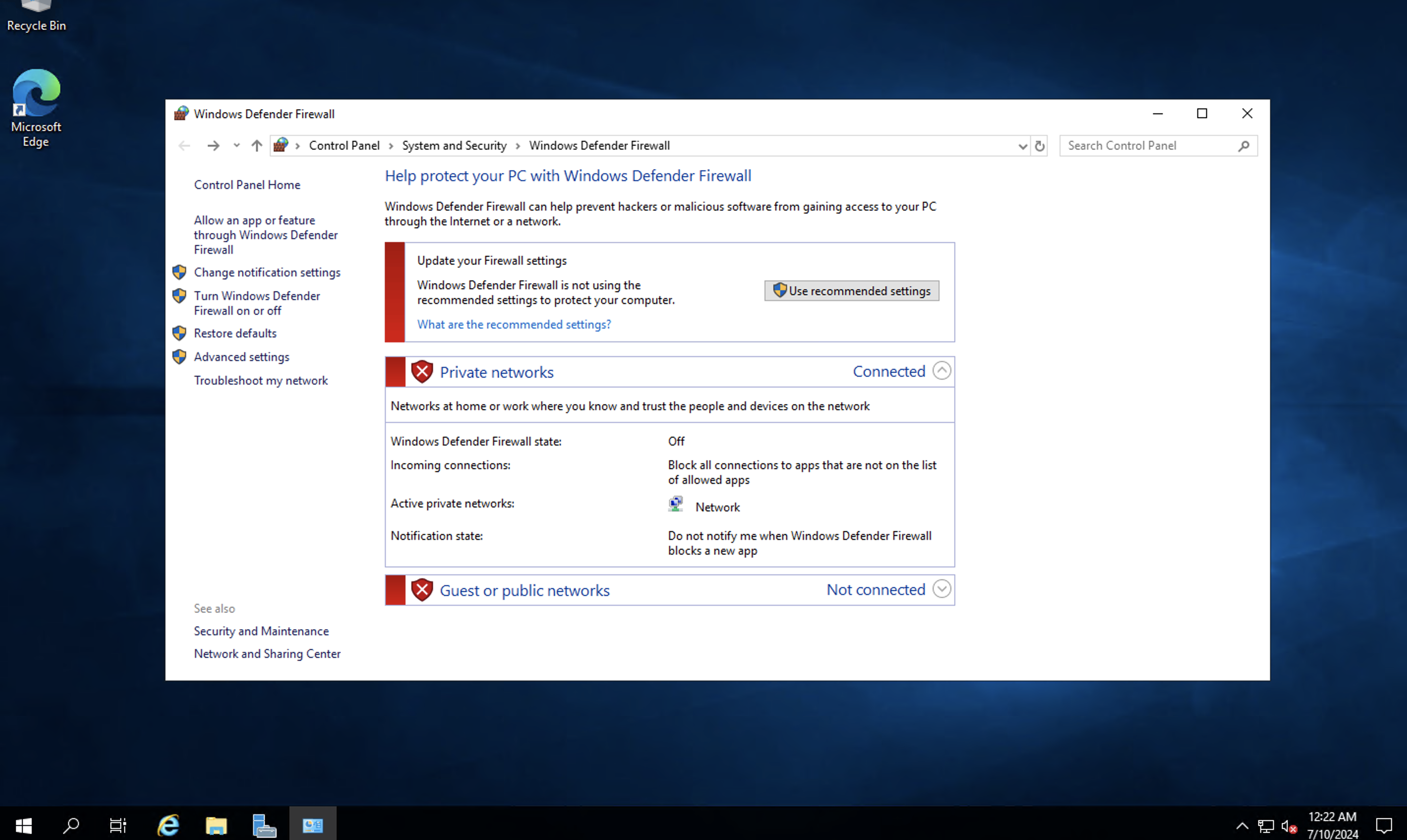 Modify the firewall setting II