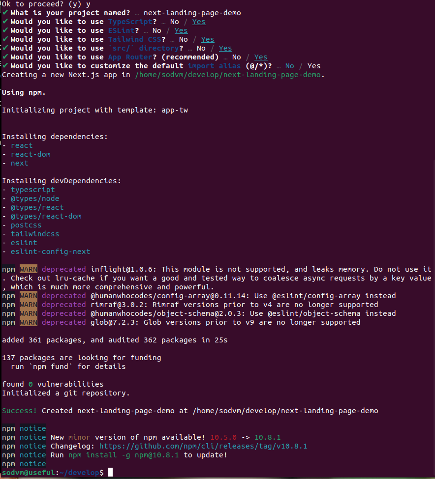 what the Next devs expose during the installation process