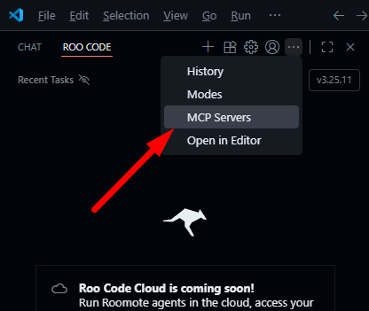 Buka menu MCP Servers di Roo Code