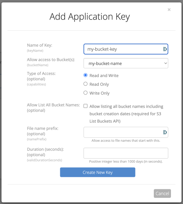 Backblaze application key