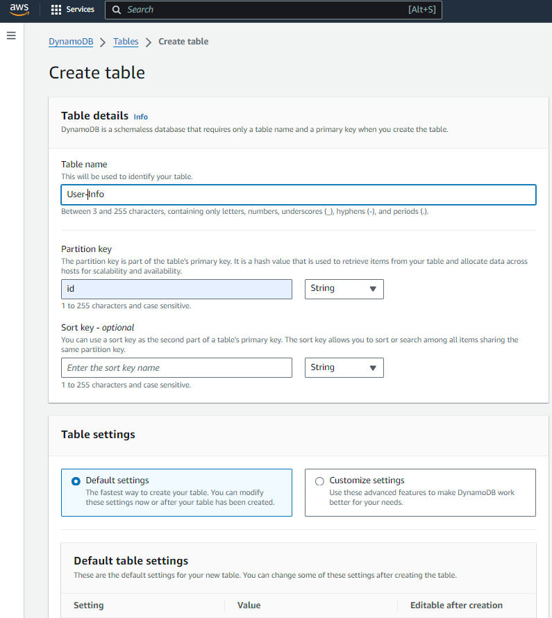 Create Table