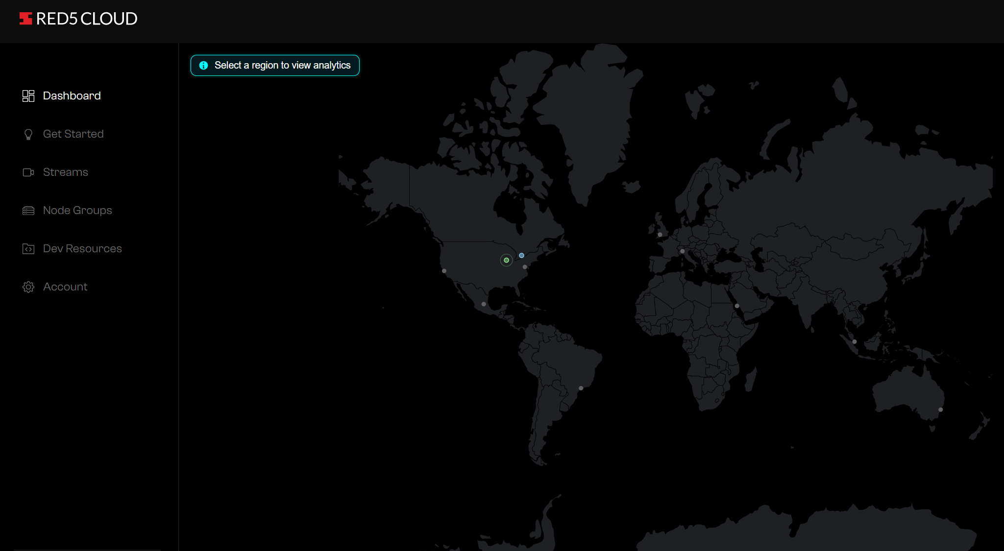 Red5 Cloud's map dashboard feature