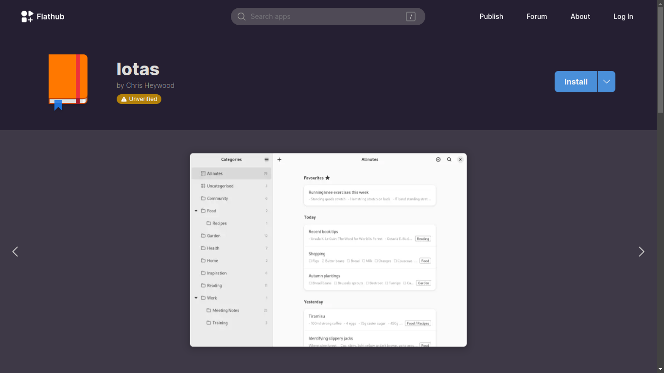 Screenshot of Iotas on Flathub