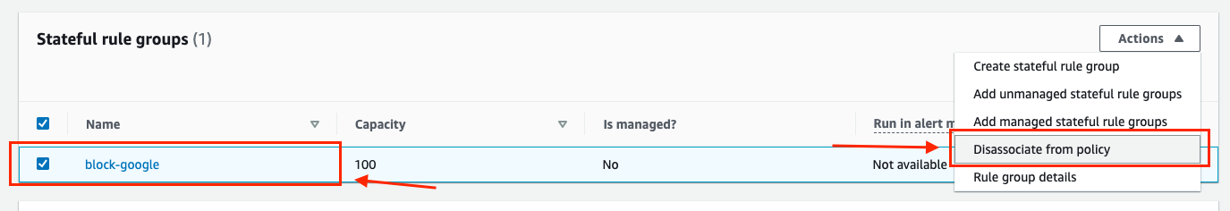 Let's now manually remove the rule from the console and try it again. Follow the same steps in Test scenario one to access the rule groups
