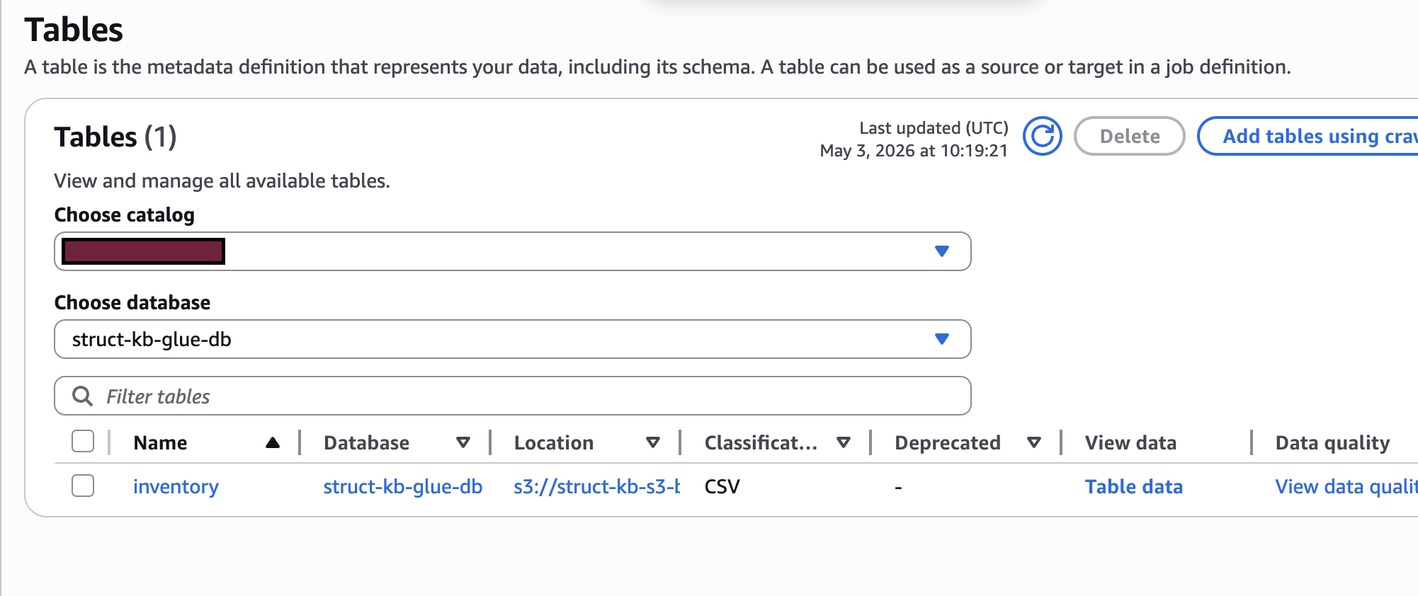 Table on glue db