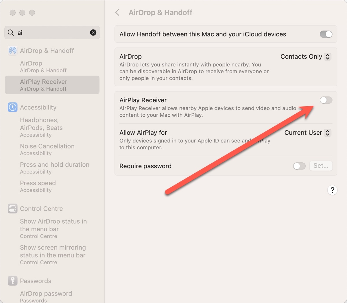 Disable AirPlay Receiver