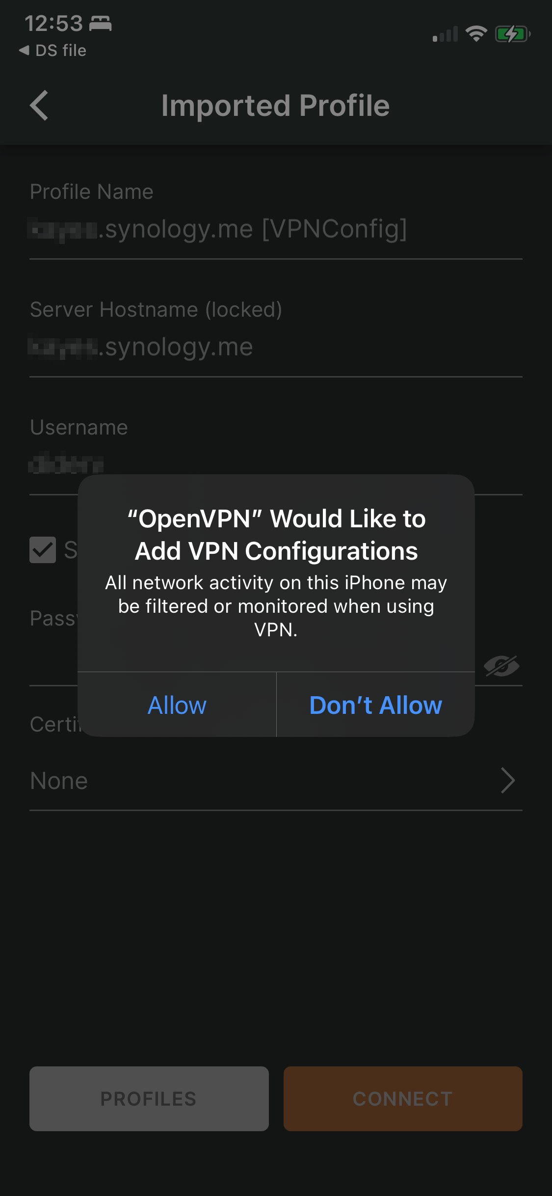 Allow OpenVPN app to add a VPN configuration to iOS