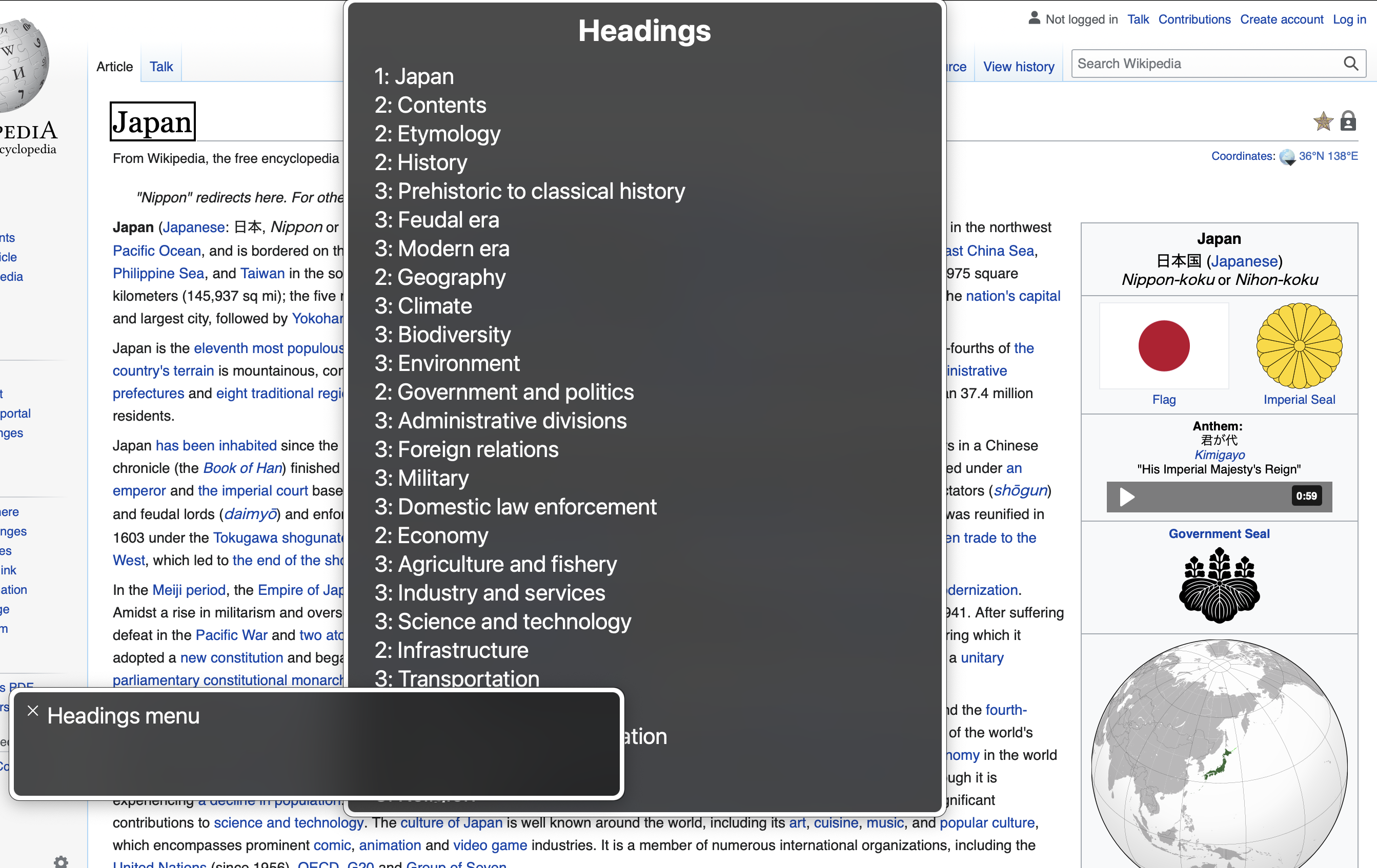 List of headings when using VoiceOver on MacOS in Safari.