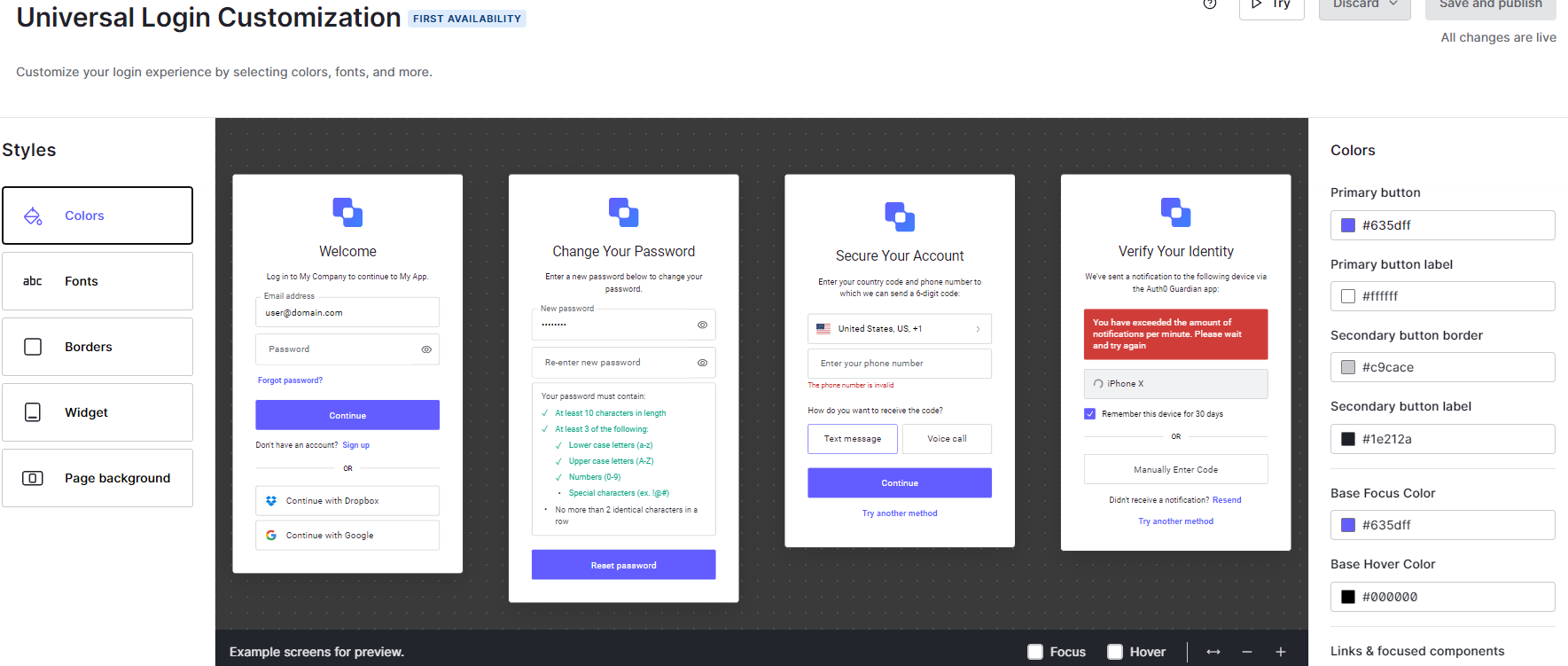 Univeral Login Customization