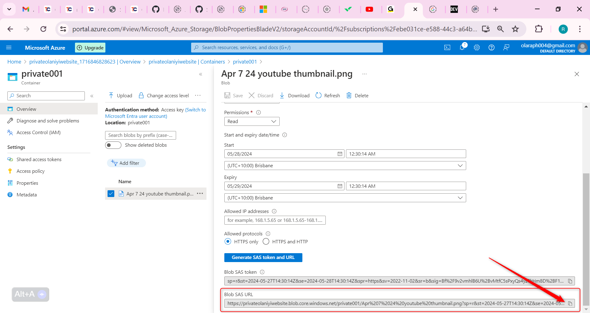 Copy the Blob SAS URL