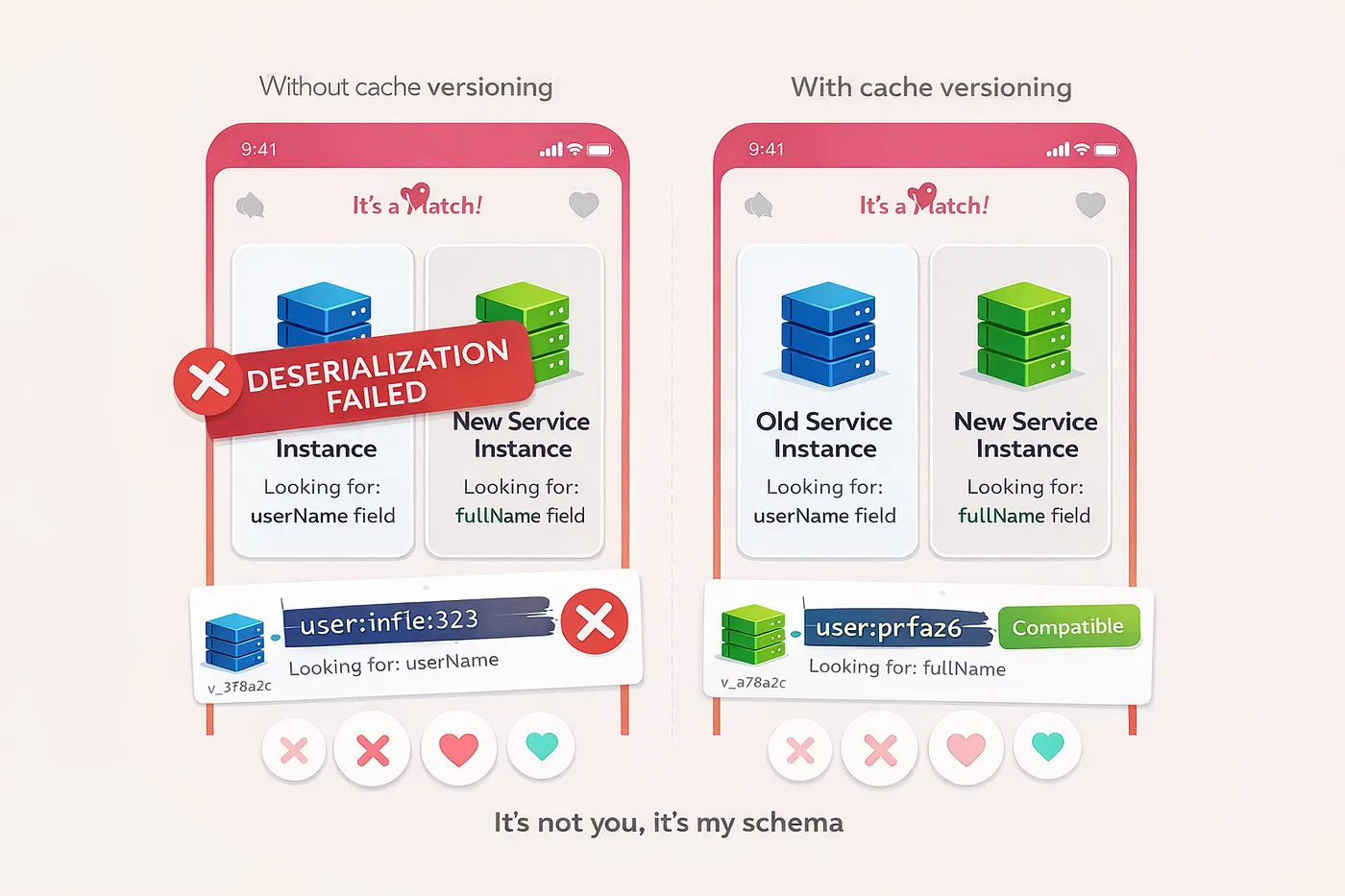 롤링 배포에서 공유 캐시는 버전 간 계약이 됩니다 — 버전 관리를 하면 그 계약이 유지됩니다
