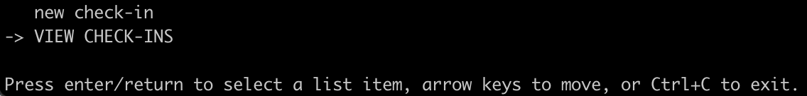 List of options you can select, with an arrow pointed to the selected one that's now in all caps because the user had pressed enter, and instructions at the bottom