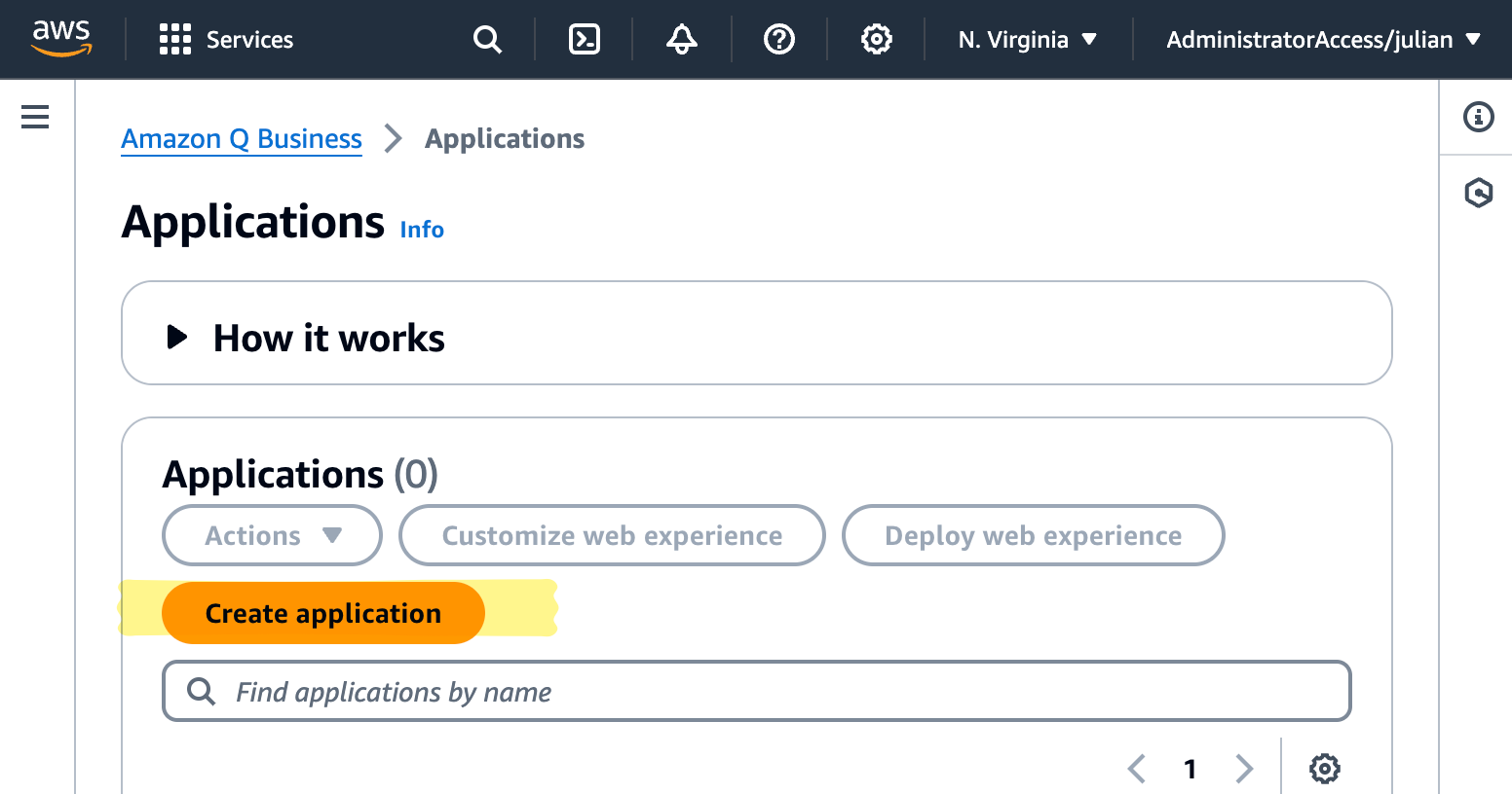 Create a new Q Business application