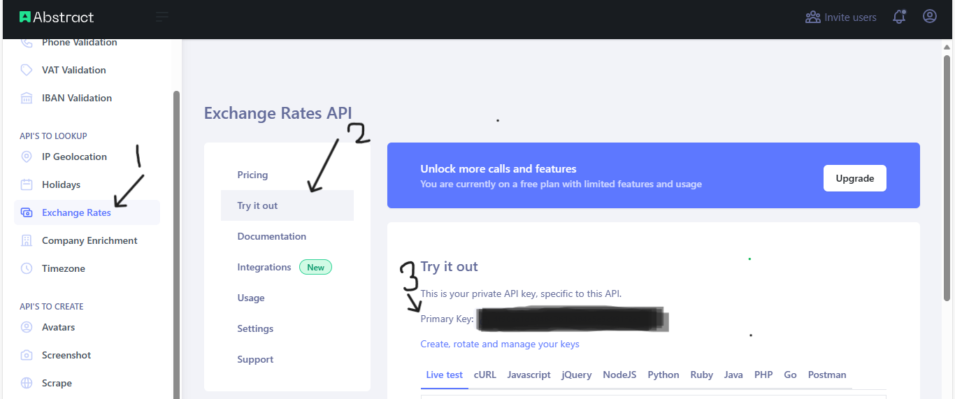 Image description on how to get Abstract API key
