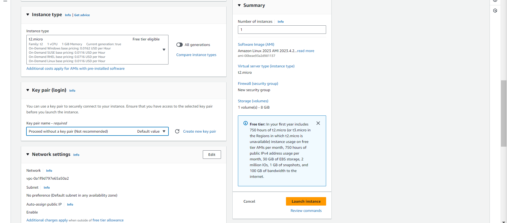 Instance type and key-value pair