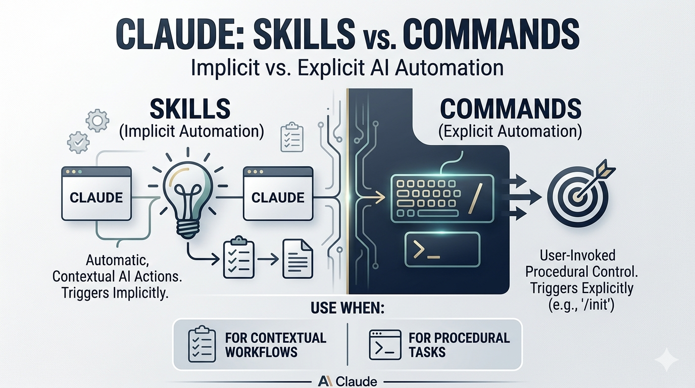 Skills vs Commands in Claude Code - overview banner