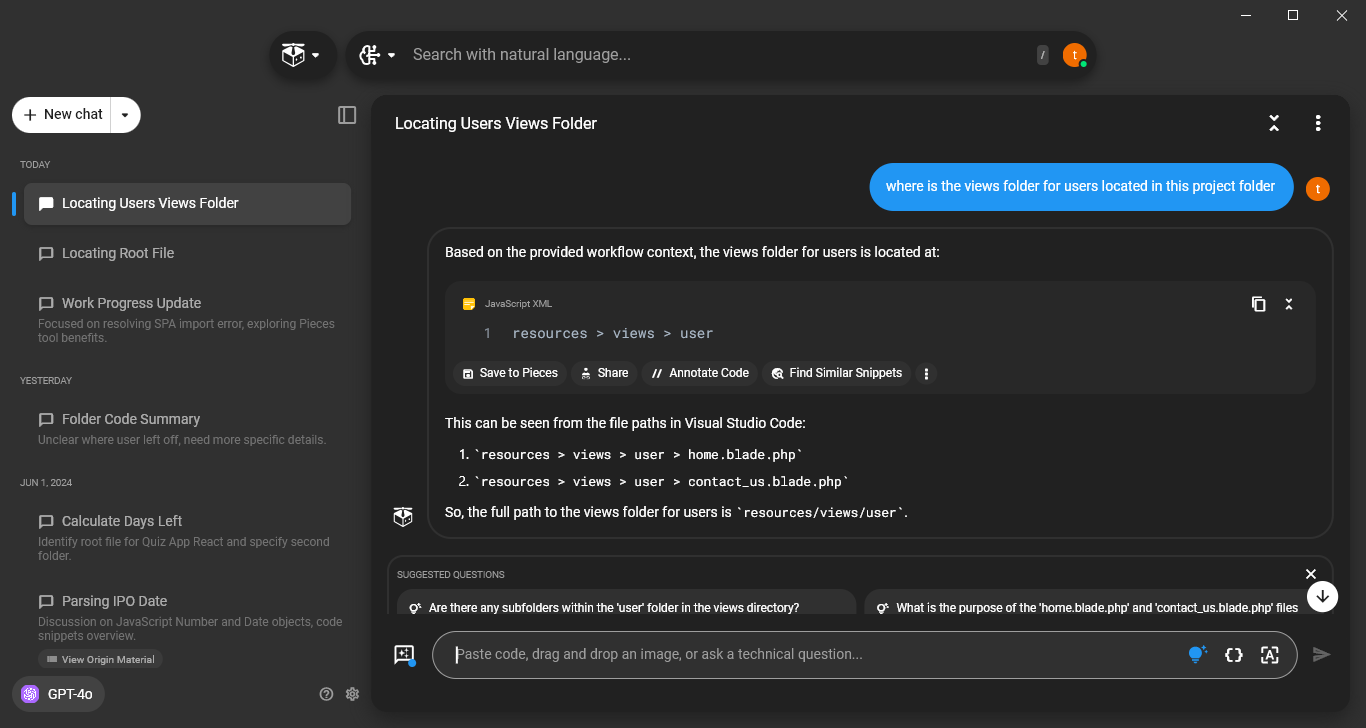 Context showing location of user in the folder