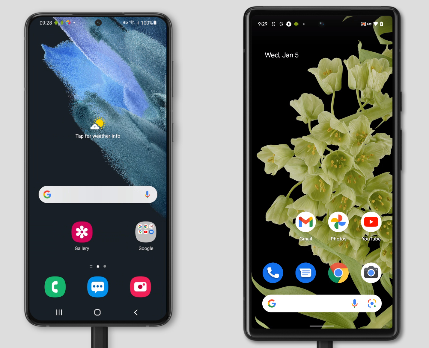 Samsung Galaxy Note S21 vs Google Pixel 6 have different icon styles