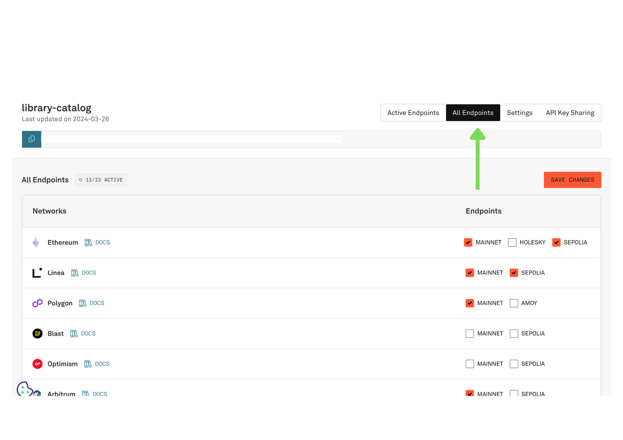 Infura All Endpoints page
