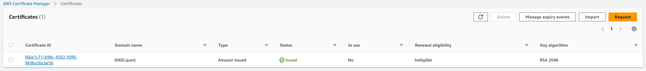 AWS Certificate Manager create records step screenshot