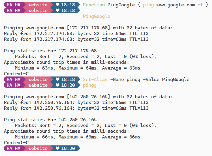 now everytime I type pingg the ping will run