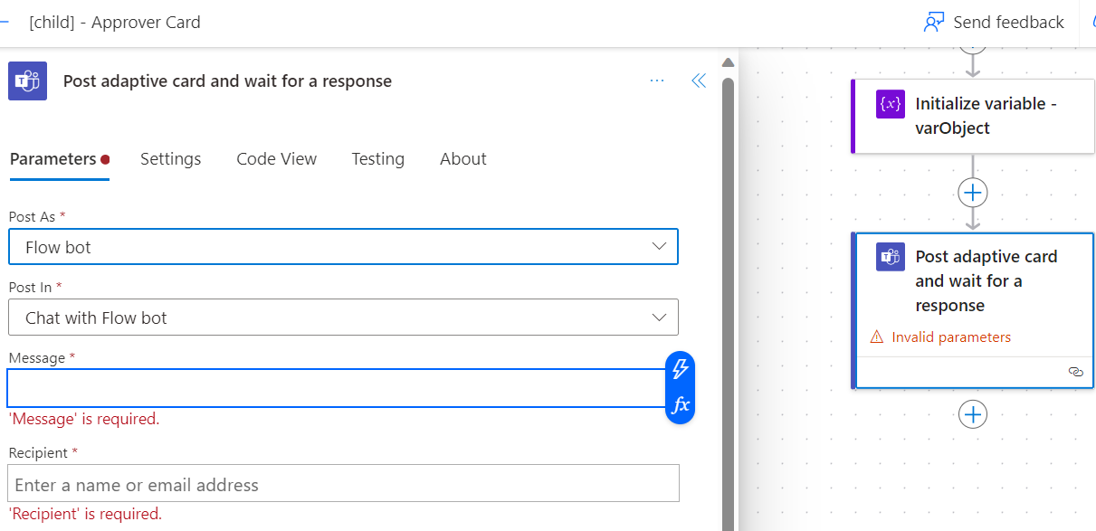 Power Automate - Post adaptive card and wait for a response