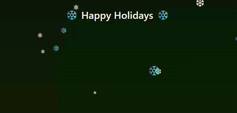 JavaScript 雪花飄落,標題為“節日快樂”