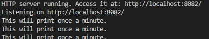 Image of a console, showing This will print once a minute. 3 times in a row
