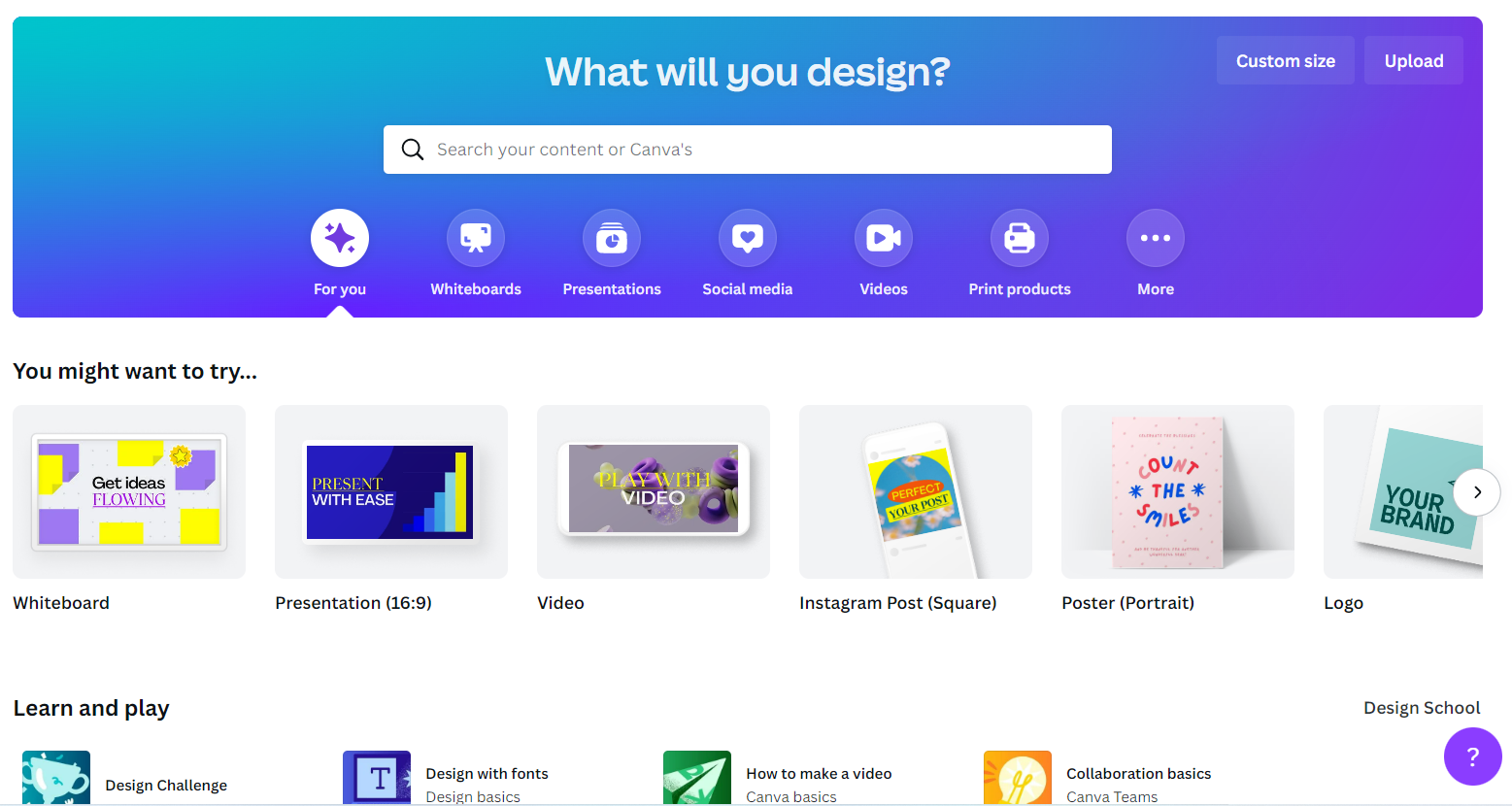 Canva Home Screen