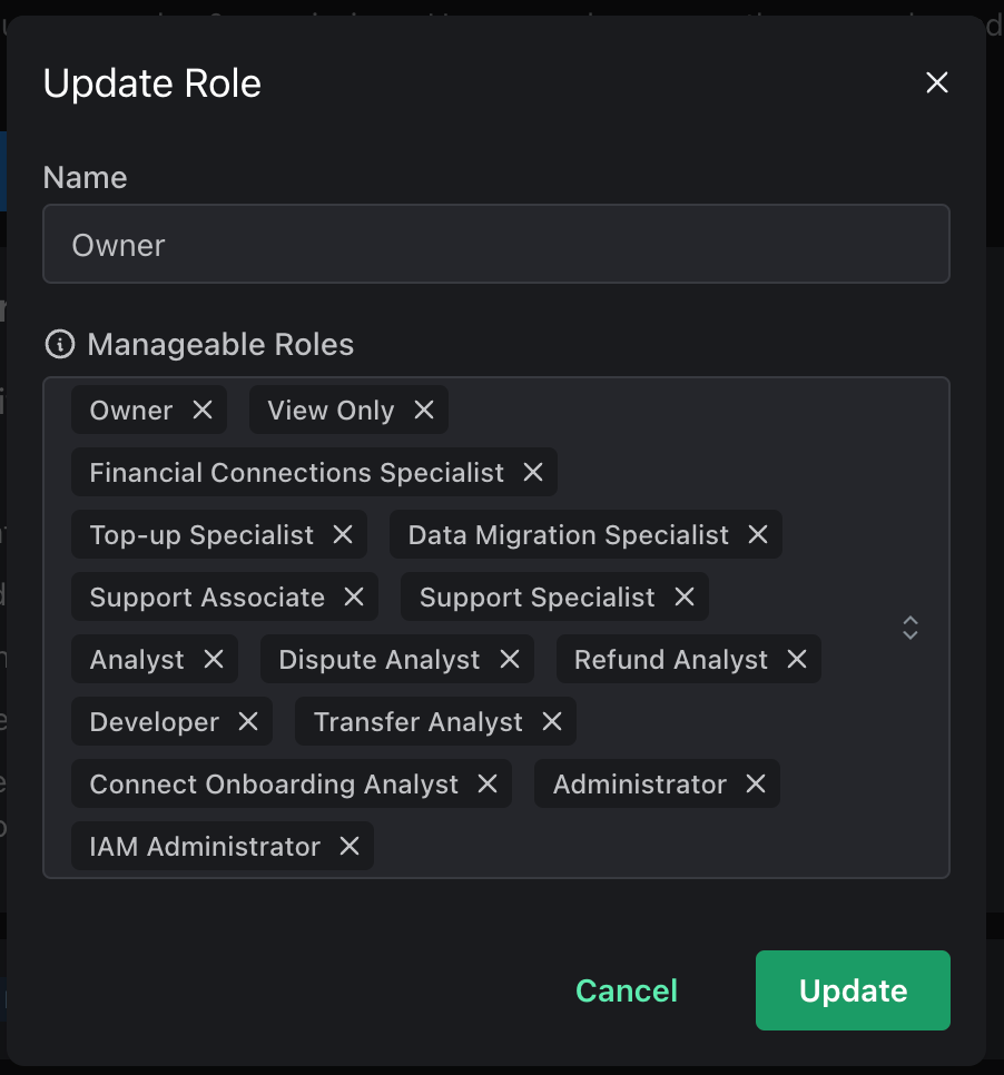 Owner role with all the other roles it can manage