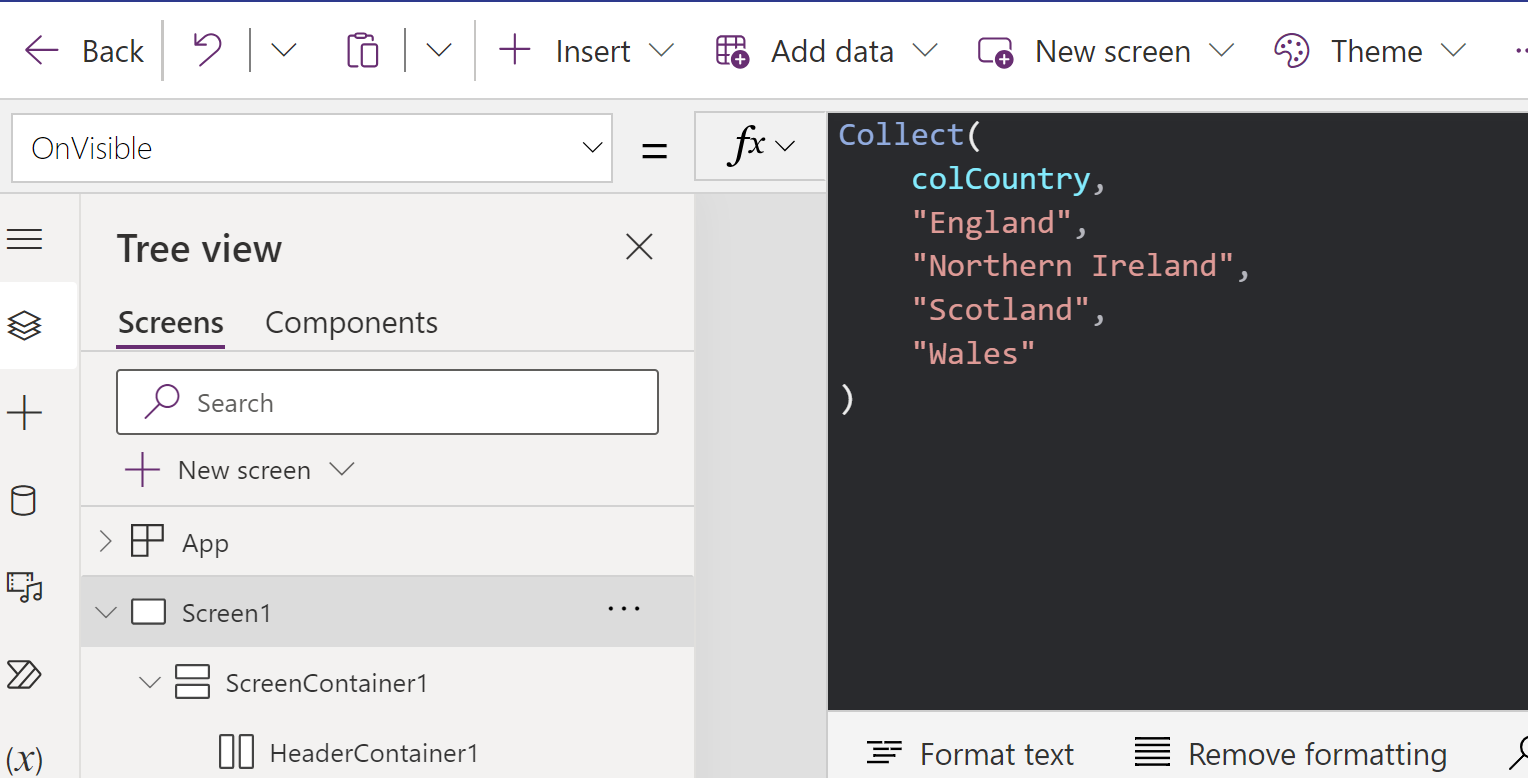 Power Apps - colCountry Collection