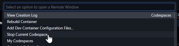 命令面板：停止目前程式碼空間