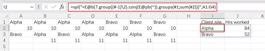 result table with code entered