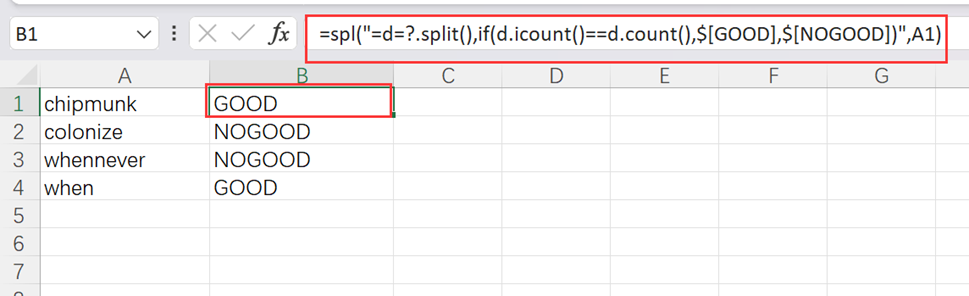result table with code entered