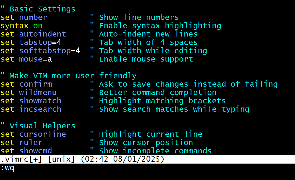 vimrc file screenshot
