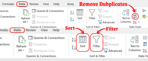 Dups, sort, filter