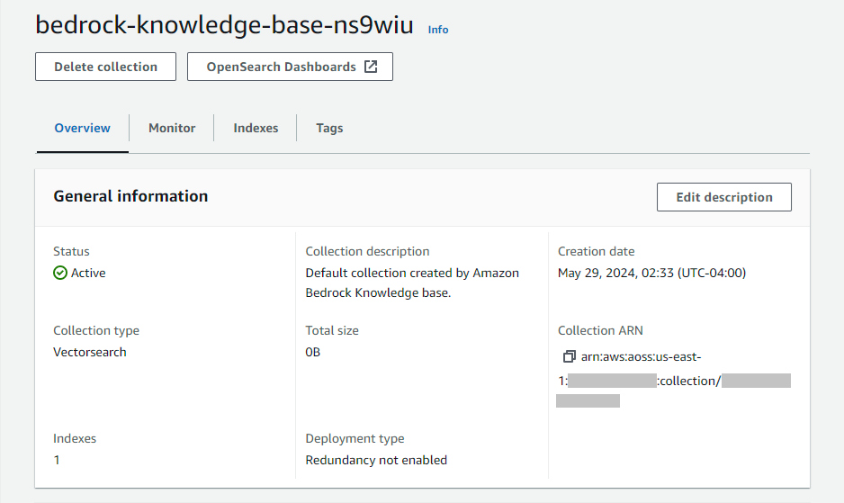 The OpenSearch Serverless collection