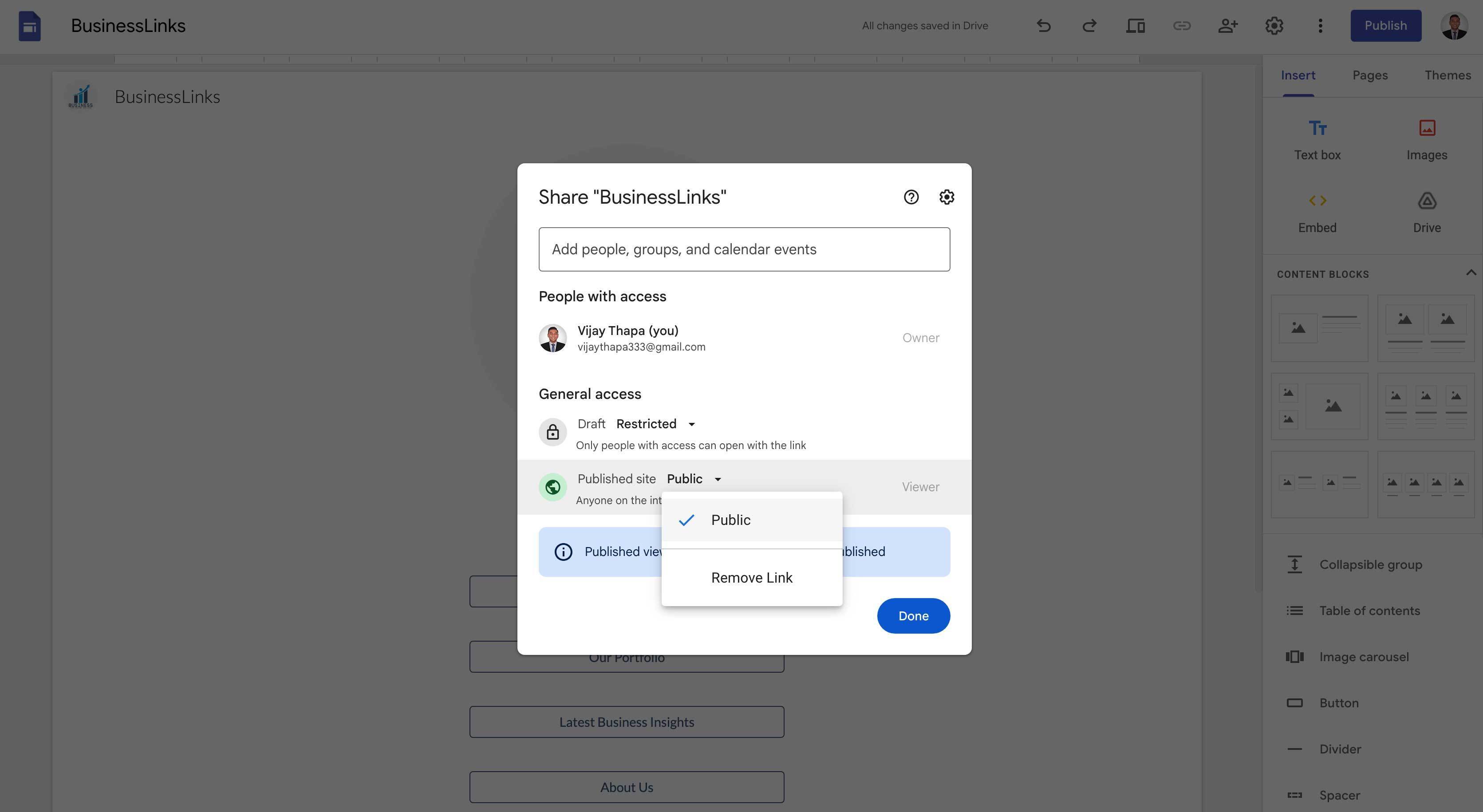 Making the published site visible to anyone