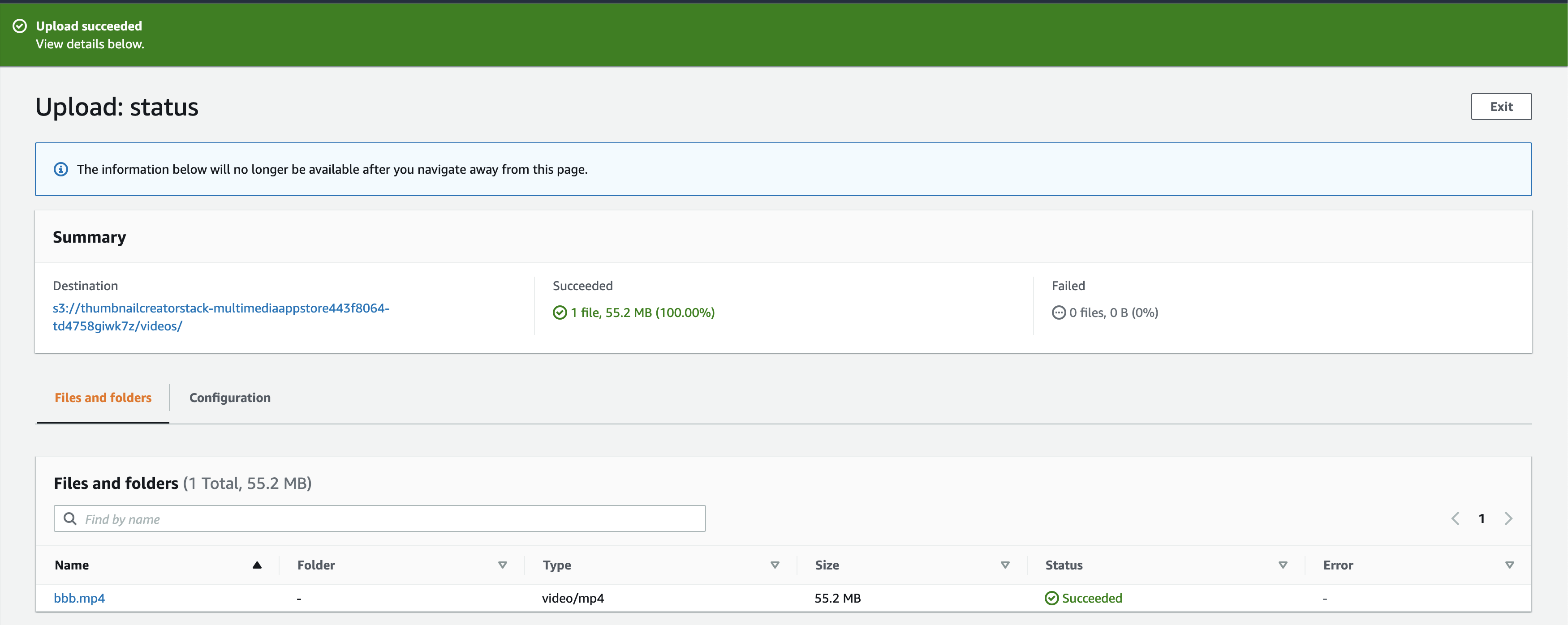 Video upload successful