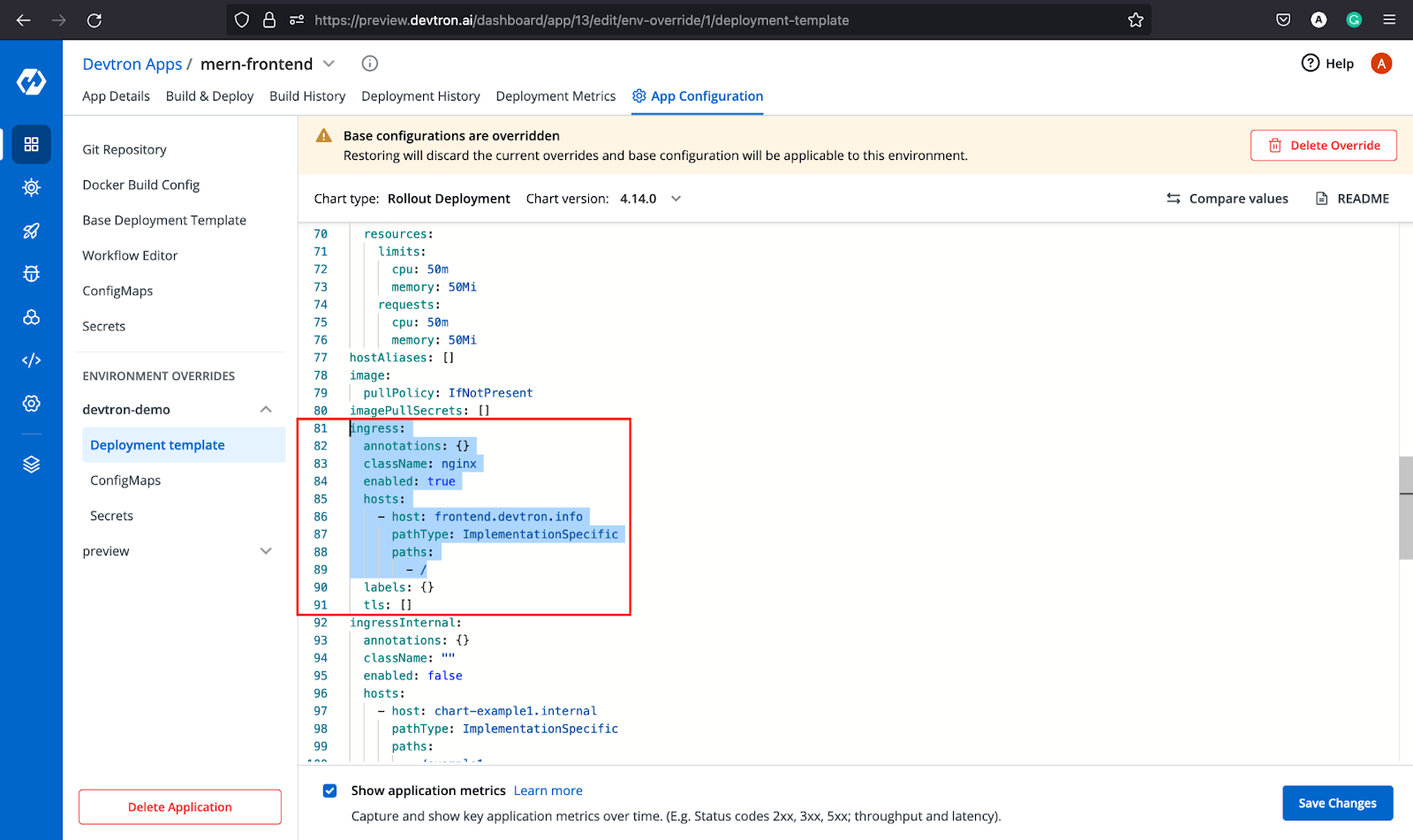 Deployment Template for Frontend
