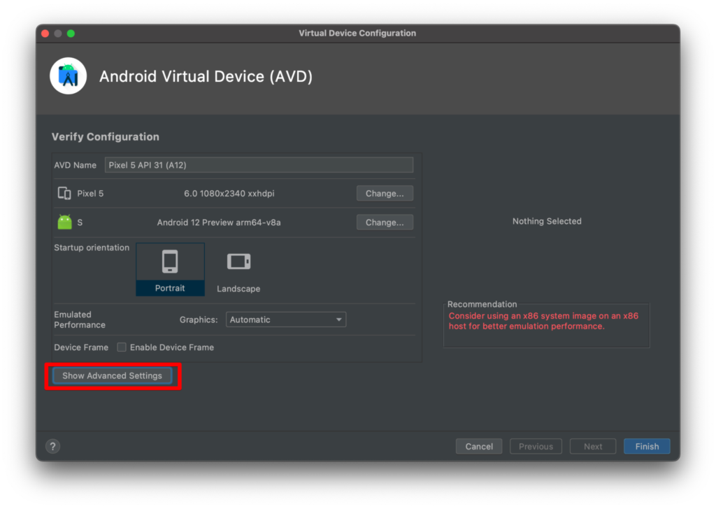 Advanced Settings in Android Studio